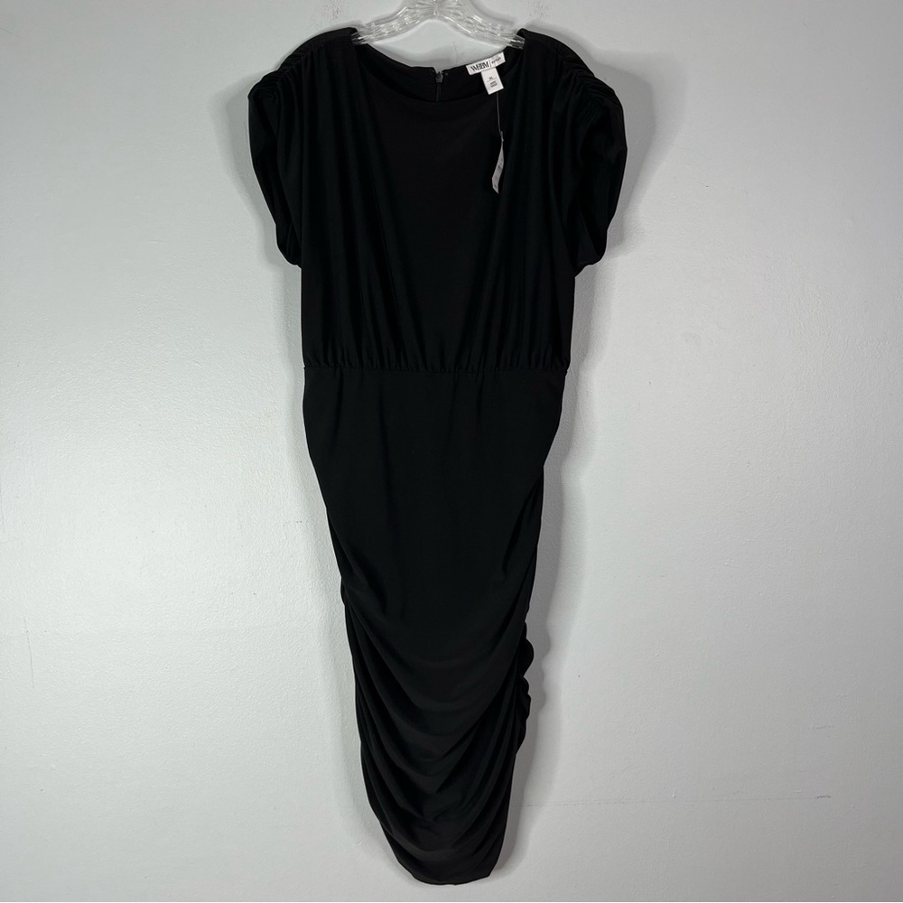 WHBM Dress Women’s XL Black Sleeveless Side Ruched Sheath LBD Lined Stretch - Picture 2 of 13